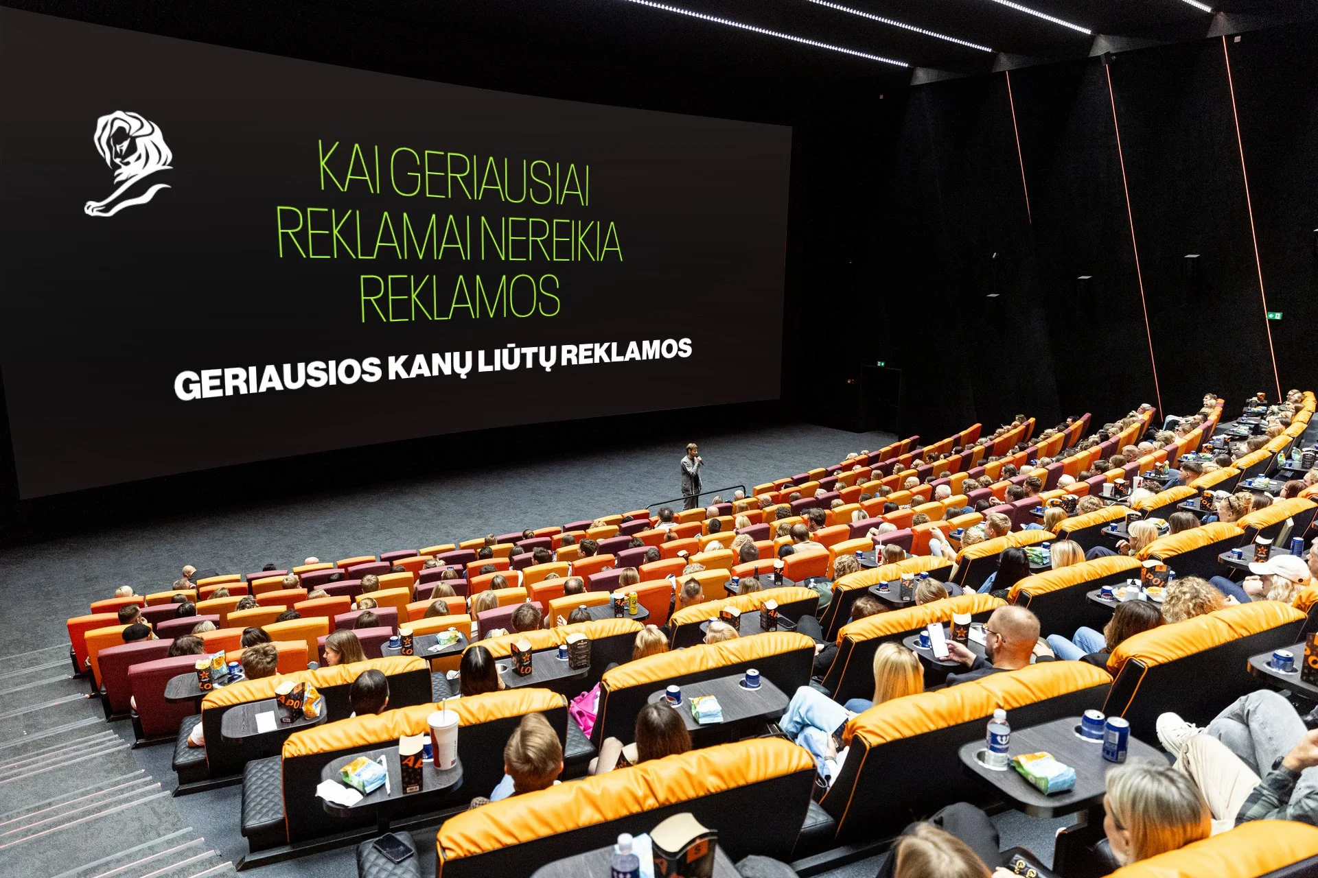 Kanų liūtų reklamos pristatymas kino salėje