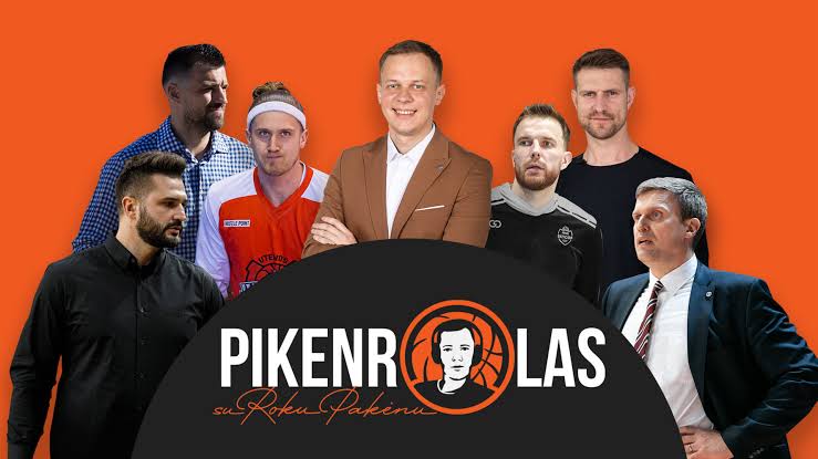Pikenrolas podcasto viršelis su krepšinio komandos žmonėmis